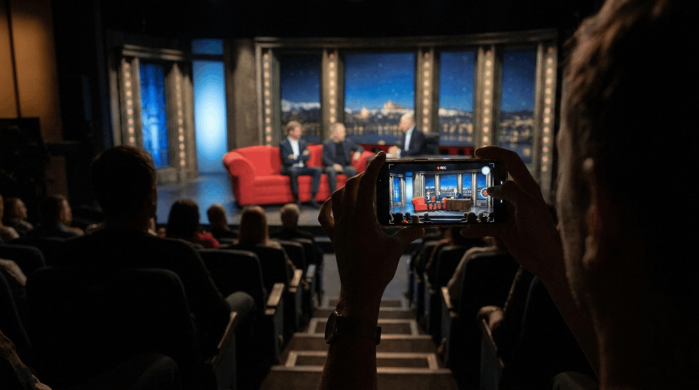 Pohled na studiovou scénu zachycenou v průběhu pořadu